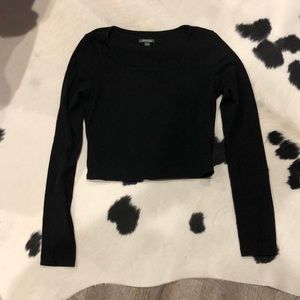 Long sleeve black crop top with square neckline